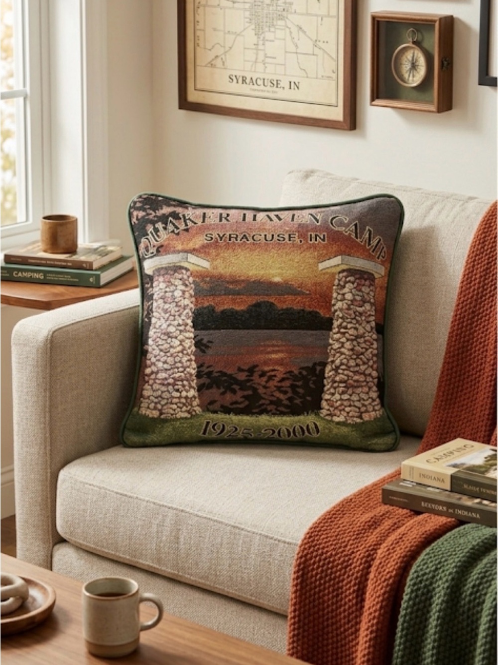 Quaker Haven Camp Syracuse IN 1925-2000 Commemorative Toss Pillow Riddle Cockrel